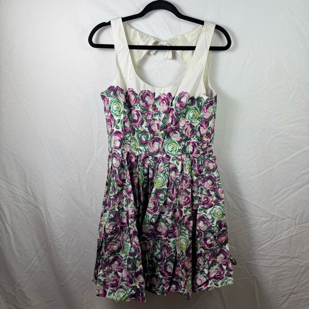 LC Lauren Conrad White and Purple Floral Dress Womens Size 14